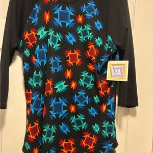 LuLaRoe Black Randy with Red, Green and Blue Pattern NWT Size L